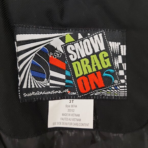 Snow Dragons Snow Bibs Kids 3T Black Insulated Front Zip Warm Winter Outdoor - Picture 10 of 12